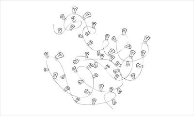 Christmas new year garland, lights. classic vintage light bulbs. black and white illustration. use it as a gift card, print or pattern. happy holiday. flat, clip art, horizontal.