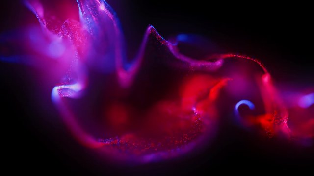 4k  Fluid particles. Liquid glowing multicolor neon dust. Fluid animation. Abstract background