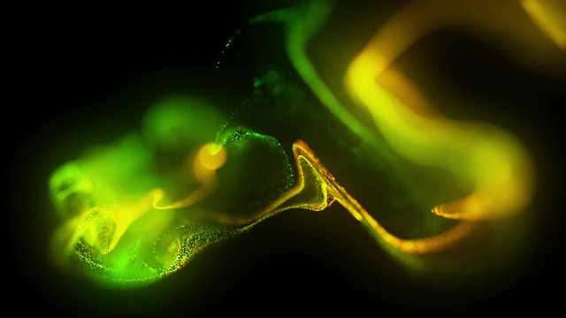 4k  Fluid particles. Liquid glowing multicolor neon dust. Fluid animation. Abstract background
