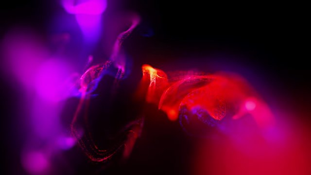 4k  Fluid particles. Liquid glowing multicolor neon dust. Fluid animation. Abstract background