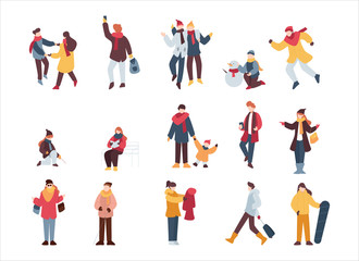Collection of winter people illustrations EPS10.Vector