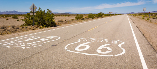 Famous Route 66 landmark on the road in Californian desert. United States