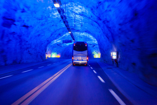 Bus in Laerdal tunnel, Norway