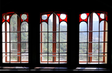 View through three antic windows