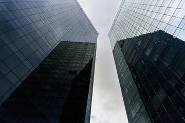 Two skyscrapers from below