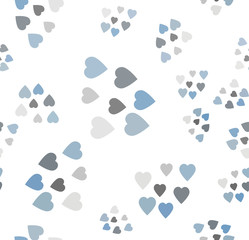 Fototapeta na wymiar Blue love hearts of different shades, sizes and transparency - vector seamless pattern.