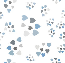 Blue love hearts of different shades, sizes and transparency - vector seamless pattern.