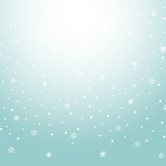 Vector illustration falling snow. Many small snowflakes on a blue background. 