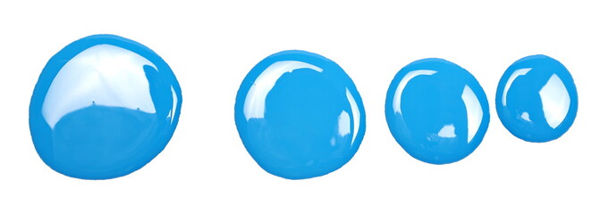 Blue oil paint puddle set and collection blots isolated on white background, top view