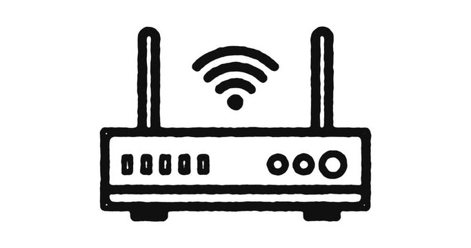Router firewall outline icon animation footage/video. Hand drawn like symbol animated with motion graphic, can be used as loop item, has alpha channel and it's at 4K video resolution.