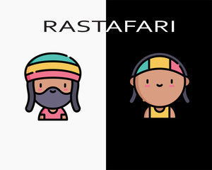 Set cute rastafari icon on black and white background - fashion - style - cool - vector