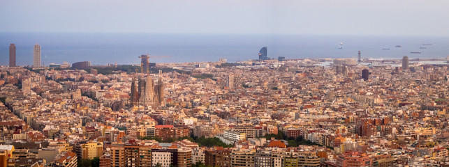 AUGUST 29 2018, BARCELONA, SPAIN: View of Barcelona city and costline in spring from the Bunkers in...