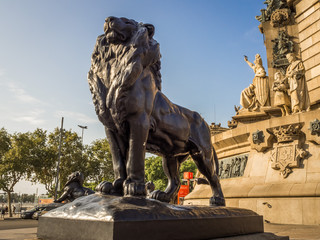 GUST 29 2018, BARCELONA, SPAIN: Detail of Columbus Monument in Barcelona, Spain