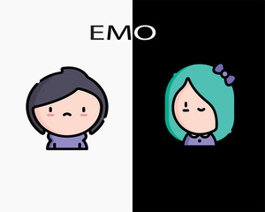 Set cute emo icon on black and white background - fashion - style - cool - vector