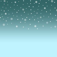 Vector illustration falling snow. Many small snowflakes on a blue background. 