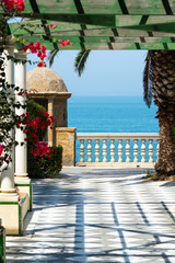 Beautiful green parks with ocean view in one of oldest city in Europe, Cadiz, Andalusia, Spain © barmalini