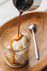 cup of glace on wooden table