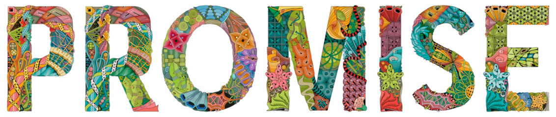 Word promise. Vector zentangle object for decoration