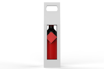 Wine bottle and gift bag on white background. 3d illustration