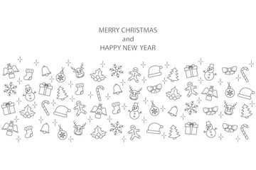 Christmas banner with line icons on white background. Editable stroke