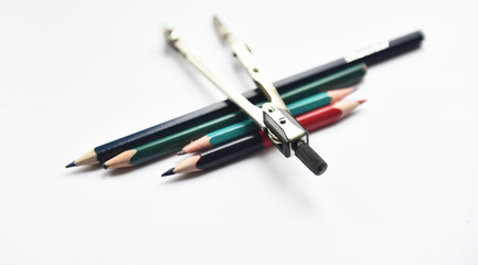 stationery on white background top view