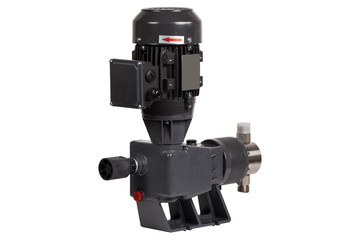 Industrial plunger pump isolated on white background