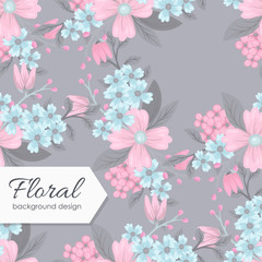 Floral background seamless pattern - light blue and pinl flower