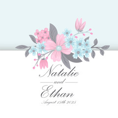 Fototapeta na wymiar Floral wedding background - pink and light blue flowers