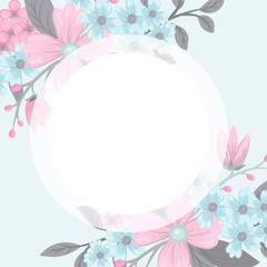 Cute flower border - pink and light blue flowers