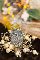 The Silver Christmas decoration on festive lighting background
