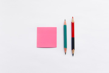 stationery on white background top view