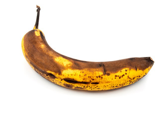 Overripe banana isolated on white.