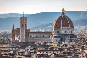 Florence skyline with Duomo. Basilica di Santa Maria del Fiore, Basilica of Saint Mary of the Flower in Florence, Italy