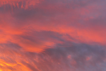 Dramatic fiery sky sunset cloudscape at dusk