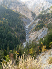 Rocky autumn French Alps landscapes . Hautes-Alpes mountains around Abbaye Notre-Dame de Boscodon, France