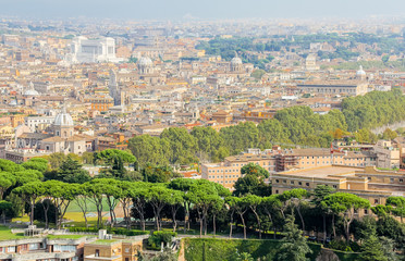 Fototapeta na wymiar View of Rome from the panorama of the grounds of St. Peter's Basilica.