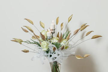 Christmas composition of fresh flowers