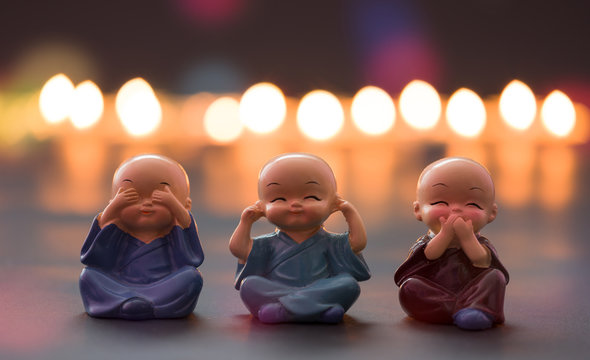 The monk dolls are molded using hand action close ears,eyes and mouth. 3 monkey concept