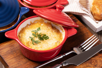 Stew pot with sausage and cheese