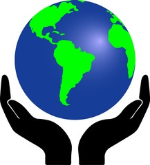 hands holding globe earth web black icon. save earth concept vector