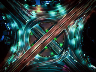 Modern transportation with Expressway, Road and Roundabout, multilevel junction highway-Top view....