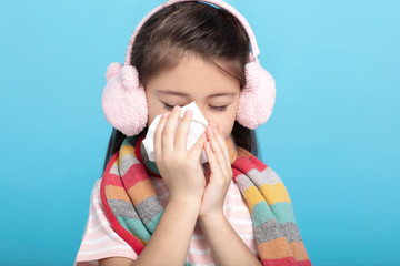 Portrait of  little girl having a flu