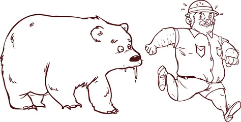 The man who ran away from the bear. But bear is idiot vector illustration.