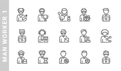 man worker 1 icon set. Outline Style. each made in 64x64 pixel