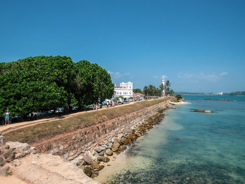 View on the walls, and lightower in Galle Fort in south of Sri Lanka.