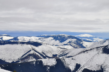 Winter landscape of Low Tatras mountains situated in the heart of Slovakia. Forests destroyed by human activity. Carpathian mountains. Kráľova hoľa peak.  © Marek Rybár