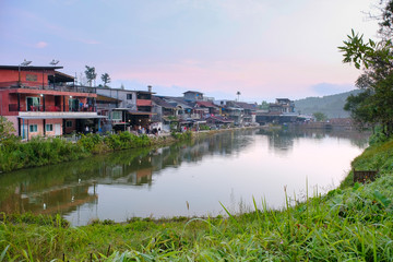 The houses on the lake at Ban E-Tong Kanchanaburi, Thailand nearly Pilok mine
