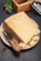 Cheese collection, hard italian cheese, aged parmesan or grana padano cheese