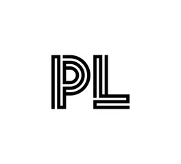 Initial two letter black line shape logo vector PL