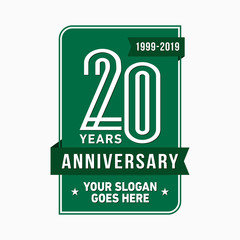 20 years anniversary design template. Twenty years celebration logo. Vector and illustration.